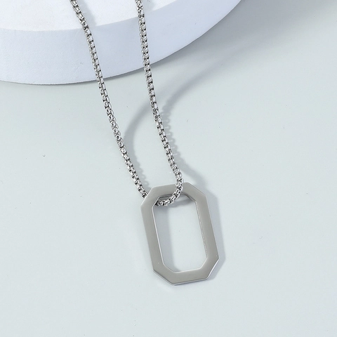 Collana con Ciondolo Geometrico Quadrato Minimalista in Acciaio Inossidabile Argento Cornice Rettangolare Catena Veneziana Unisex