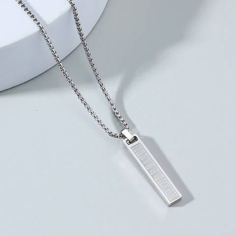Men's Minimalist Stainless Steel Square Pillar Pendant Necklace Personalized Roman Numeral Bar Charm Chain Necklace Jewelry Gift