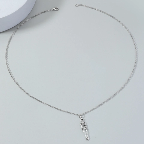 Collana con Ciondolo a Scheletro Gothic Punk Uomo Retro Tono Argento Lega Osso Umano Catena per Rock Hip Hop Festa Gioielli