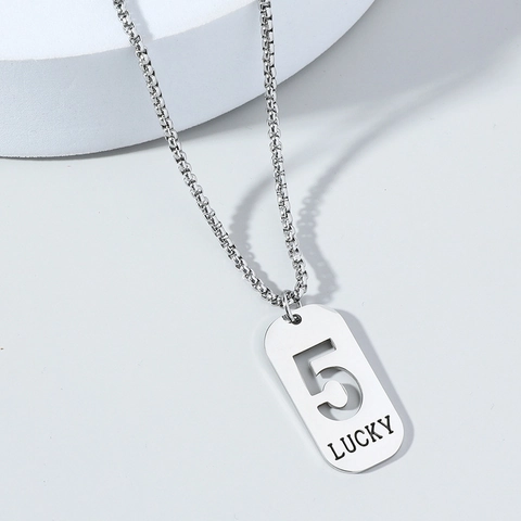 Collana Minimalista con Ciondolo Numero Fortunato in Acciaio Inossidabile per Uomo Donna Argento Cavo Dog Tag Lucky Gioielli di Moda