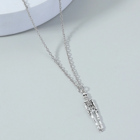 Collana con Ciondolo a Scheletro Gothic Punk Uomo Retro Tono Argento Lega Osso Umano Catena per Rock Hip Hop Festa Gioielli