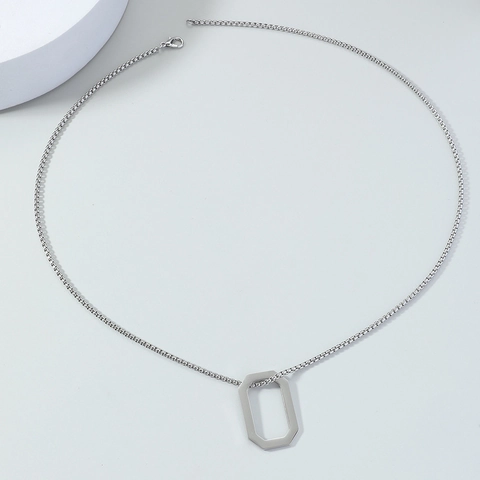 Collana con Ciondolo Geometrico Quadrato Minimalista in Acciaio Inossidabile Argento Cornice Rettangolare Catena Veneziana Unisex