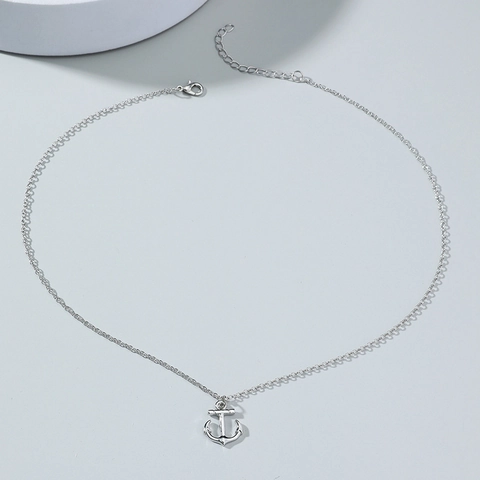 Collana con Pendente ad Ancora Nautica per Uomo Donna Lega Placcata Argento Gioielli in Stile Marino Catena Regolabile