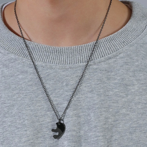 Stainless Steel Heart Puzzle Pendant Necklace For Couples Retro Electroplated O-Chain Minimalist Jewelry Gift For Men Women