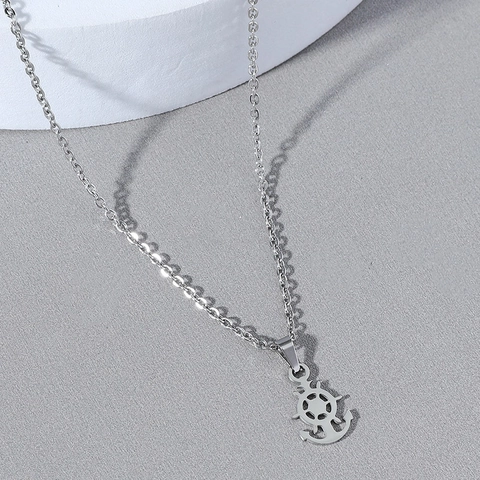 Collana con Pendente Ancora e Timone in Acciaio Inossidabile da Uomo Argento Galvanizzato Tema Nautico Marittimo Gioielli Hip Hop Regalo