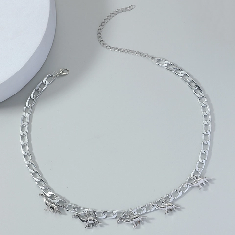 Silver Color Alloy Dinosaur Pendant Necklace For Men Women Trendy Hip Hop Cuban Link Chain Streetwear Personalized Animal Jewelry