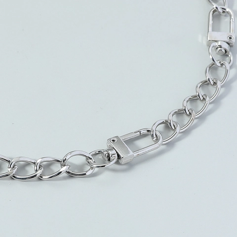 Stainless Steel Men Necklace Industrial Hip Hop Cuban Link Chain Silver Color Carabiner Clasp Punk Style Jewelry Gift