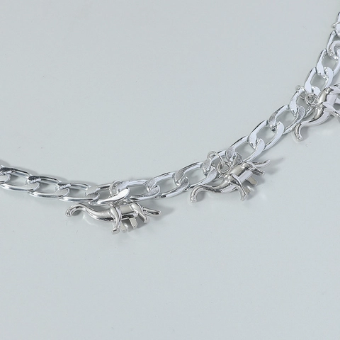 Silver Color Alloy Dinosaur Pendant Necklace For Men Women Trendy Hip Hop Cuban Link Chain Streetwear Personalized Animal Jewelry