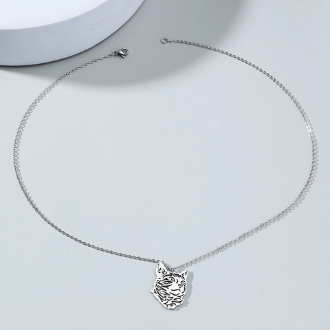 Minimalist Stainless Steel Hollow Cat Head Pendant Necklace For Women Men Fashion Cool Animal Jewelry Gift