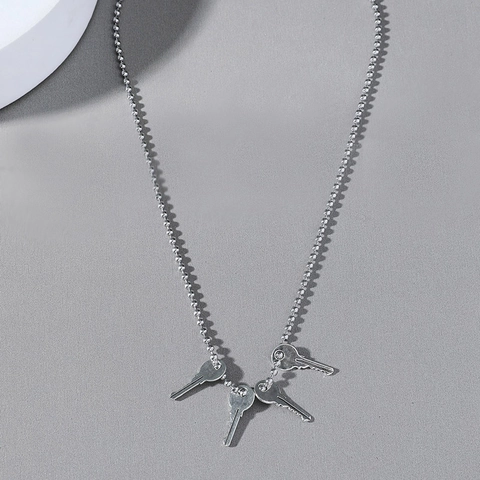 Collana da Uomo con Ciondolo a Chiave in Lega Catena a Sfere Argento Punk Hip Hop Stile Industriale Gioielli per Uomo Ragazzo