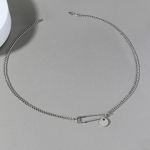 Collana con Pendente a Spilla da Balia in Acciaio Inossidabile per Uomo Catena Barbazzale Argento Hip Hop Gioielli Minimalisti