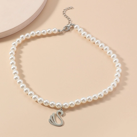 Elegante Collana con Ciondolo a Cigno in Lega con Perla Artificiale Tono Argento Catena Regolabile Gioielli Moda Donna Regalo
