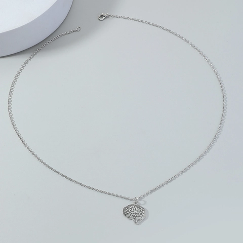 Silver Color Alloy Anatomical Human Brain Pendant Necklace For Men Women Western Style Electroplated Brain Texture O-Chain Neck Jewelry Gift