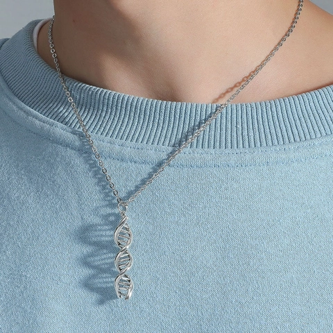Collar con Colgante de Doble Hélice de ADN de Aleación Minimalista Estilo Science Geek Joyería Galvanizada para Hombres Mujeres Regalo Diario