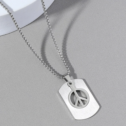 Vredesteken Hanger Ketting Roestvrij Staal Holle Hondenpenning Box Ketting Hip Hop Stijl Sieraden Voor Unisex