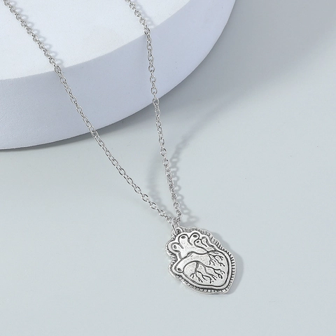Anatomical Heart Pendant Necklace Retro Silver Color Alloy Metal Chain Punk Rock Gothic Jewelry Gift