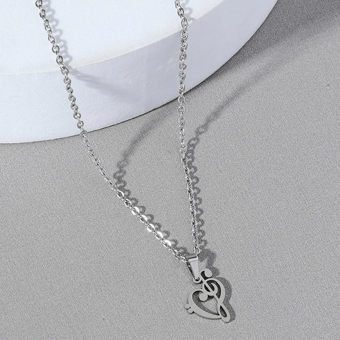 Fashion Heart Treble Clef Music Note Pendant Necklace Alloy Silver Plated O-Chain Unisex Musical Jewelry Accessories