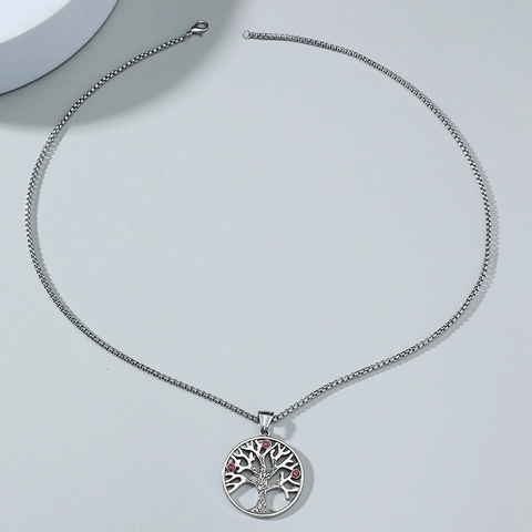 Collana con Pendente Albero della Vita Retro per Uomo Gioielli in Lega e Strass con Catena Veneziana in Acciaio Inossidabile