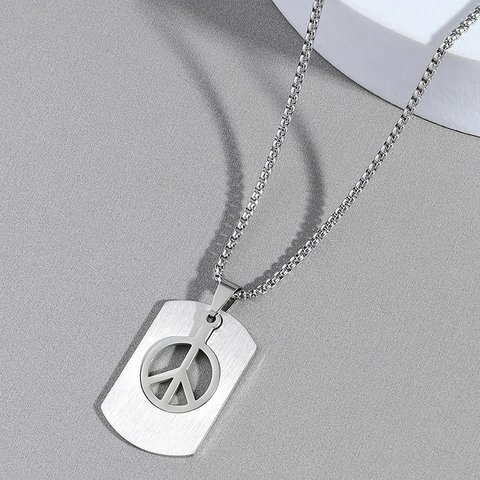 Vredesteken Hanger Ketting Roestvrij Staal Holle Hondenpenning Box Ketting Hip Hop Stijl Sieraden Voor Unisex
