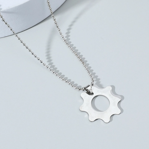 Industrieller Stil Edelstahl Zahnrad Anhänger Halskette Für Herren Minimalistische Silber Kugelkette Hip Hop Schmuck