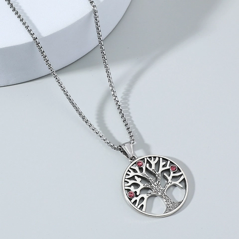 Collana con Pendente Albero della Vita Retro per Uomo Gioielli in Lega e Strass con Catena Veneziana in Acciaio Inossidabile