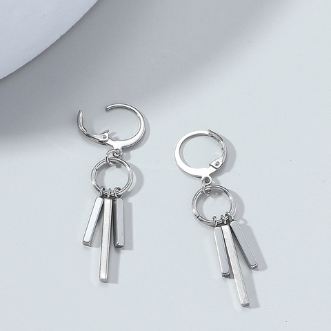Pendientes de Gota de Borla de Columna Geométrica de Acero Inoxidable Minimalista para Hombre Joyería de Aro Estilo Hip Hop