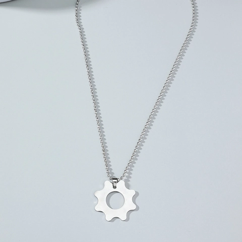 Industrieller Stil Edelstahl Zahnrad Anhänger Halskette Für Herren Minimalistische Silber Kugelkette Hip Hop Schmuck
