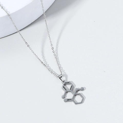 Collar con Colgante de Molécula de Dopamina de Acero Inoxidable Joyería de Estructura Química Minimalista para Hombre Mujer