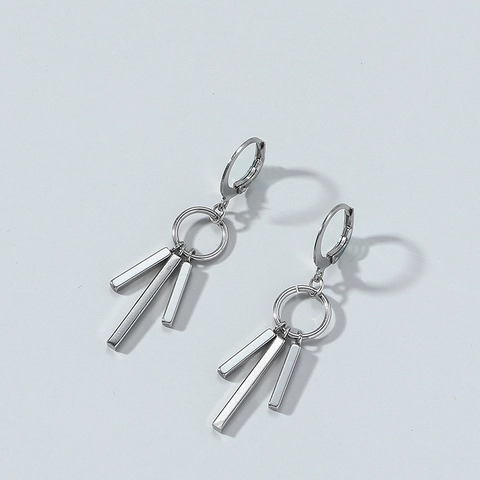 Pendientes de Gota de Borla de Columna Geométrica de Acero Inoxidable Minimalista para Hombre Joyería de Aro Estilo Hip Hop