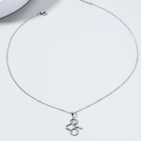 Collar con Colgante de Molécula de Dopamina de Acero Inoxidable Joyería de Estructura Química Minimalista para Hombre Mujer