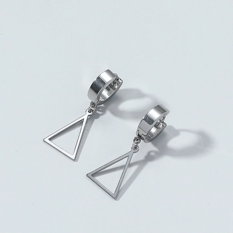 Pendientes Colgantes de Triángulo de Acero Inoxidable Minimalista para Mujeres Hombres Pendientes de Aro Geométricos Estilo Punk