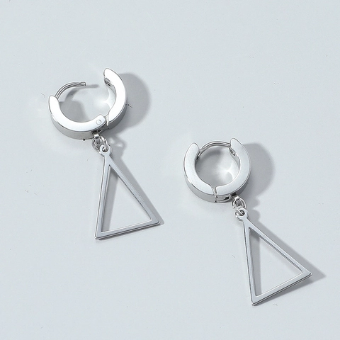 Pendientes Colgantes de Triángulo de Acero Inoxidable Minimalista para Mujeres Hombres Pendientes de Aro Geométricos Estilo Punk