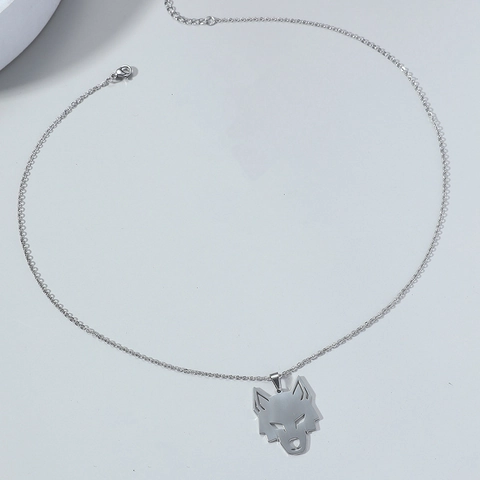 Men's Stainless Steel Hollow Wolf Head Pendant Necklace Hip Hop Punk Geometric Animal Head O-Chain Jewelry Silver Tone