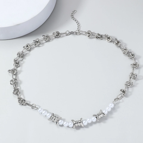 Punk Stacheldraht Halskette Mit Perlmutt Legierung Stahl Farbe Stacheldraht Kette Punk Gothic Schmuck Für Herren Damen Zubehör