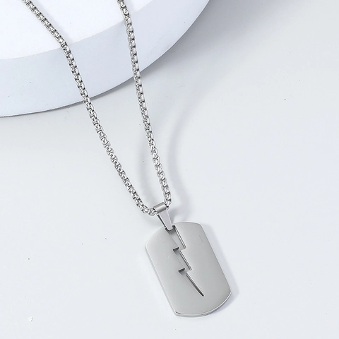 Collar Con Colgante De Placa Militar De Rayo Hueco De Acero Inoxidable Para Hombre Joyería Hip Hop Streetwear Minimalista
