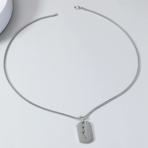 Collar Con Colgante De Placa Militar De Rayo Hueco De Acero Inoxidable Para Hombre Joyería Hip Hop Streetwear Minimalista
