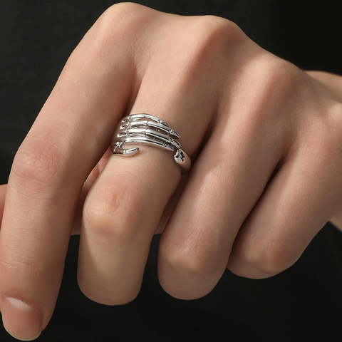 Hip Hop Punk Skeleton Hand Open Ring For Men Women Alloy Silver Color Gothic Adjustable Wrap Finger Ring Fashion Jewelry Gift