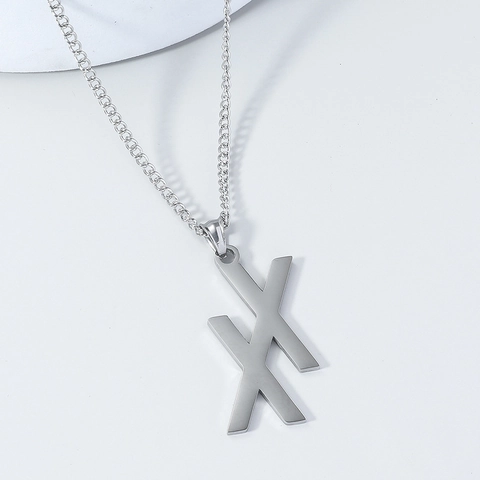 Collana con Pendente Doppia X in Acciaio Inossidabile Hip Hop per Uomo Donna Punk Streetwear Colore Argento Gioielli