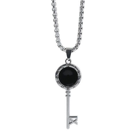 Men Retro Roman Numeral Key Pendant Necklace Alloy Silver Chain Gothic Punk Style Jewelry Accessory Simple Daily Jewelry Gift
