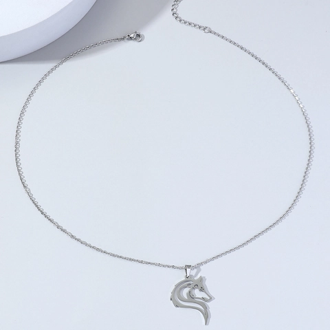 Collar con Colgante de Cabeza de Lobo Vikingo Minimalista de Acero Inoxidable para Hombre Plata Amuleto Celta Joyería de Animales