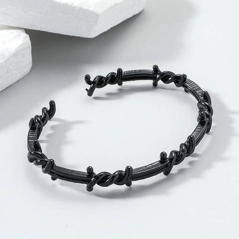 Brazalete Abierto Punk Vintage de Alambre de Púa para Mujer Hombre Estilo Industrial Metal Retorcido Ajustable Joyería Hip Hop