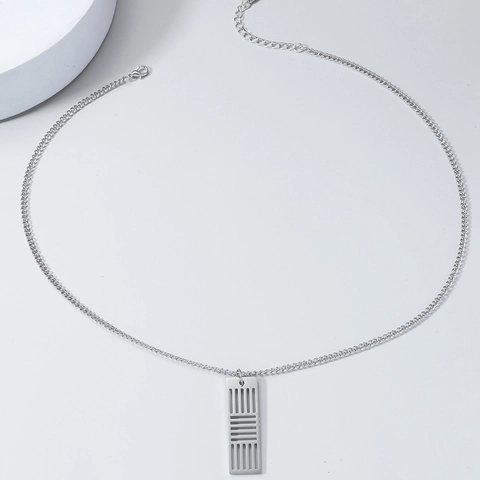 Hip Hop Stainless Steel Geometric Hollow Rectangle Square Pendant Necklace For Men Women Industrial Minimalist Jewelry Gift