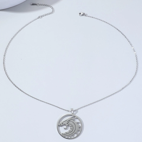 Collar Con Colgante De Dragón Del Zodiaco Chino Para Hombre De Acero Inoxidable Con Totem De Dragón Redondo Calado Joyería Étnica Plateada
