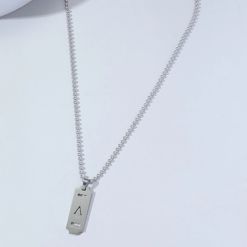 Industrial Punk Hip Hop Stainless Steel Hollow Pendant Necklace For Men Silver Color Geometric Blade Military Tag Jewelry