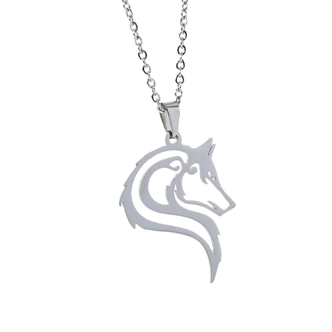 Collar con Colgante de Cabeza de Lobo Vikingo Minimalista de Acero Inoxidable para Hombre Plata Amuleto Celta Joyería de Animales