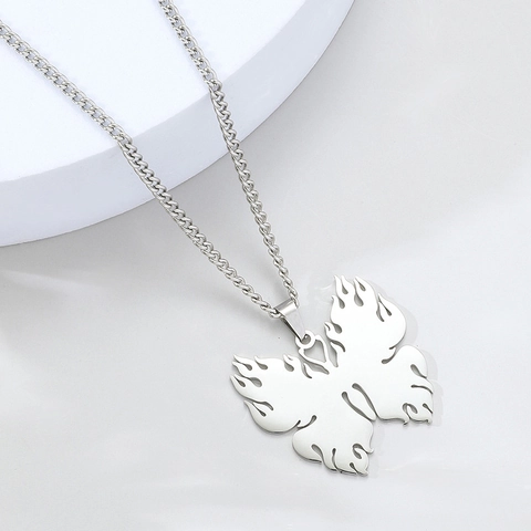 Gothic Butterfly Flame Pendant Necklace Stainless Steel Hollow Rebirth Punk Hip Hop Jewelry Gift For Men Women Steel Color