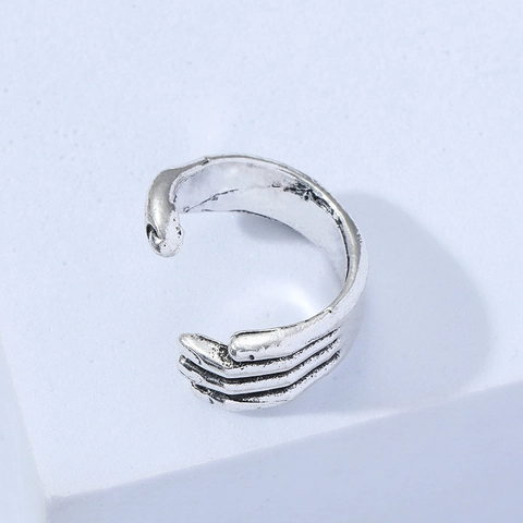 Vintage Skull Hand Hugging Ring For Men Punk Gothic Alloy Adjustable Open Finger Ring Hip Hop Jewelry Gift