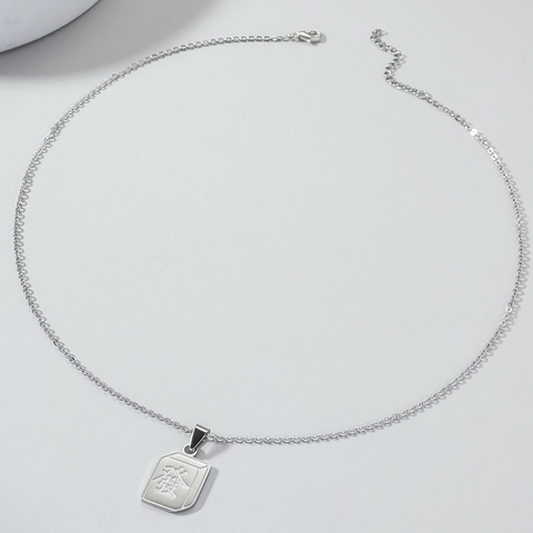 Collana con Pendente Mahjong Fa in Acciaio Inossidabile per Unisex Gioielli Hip Hop Collana con Carattere Cinese Portafortuna