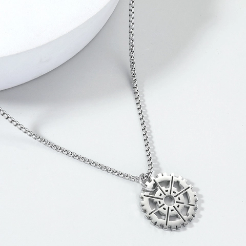 Collana Con Ciondolo a Forma di Ingranaggio in Acciaio Inossidabile per Uomo Hip Hop Punk Meccanico Stile Industriale Gioielli