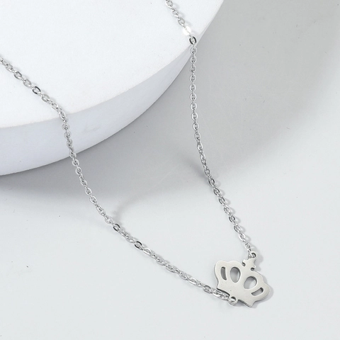 Minimalist Stainless Steel Crown Pendant Necklace Unisex Fashion Versatile Jewelry Neck Accessory Hollow Plain Finish